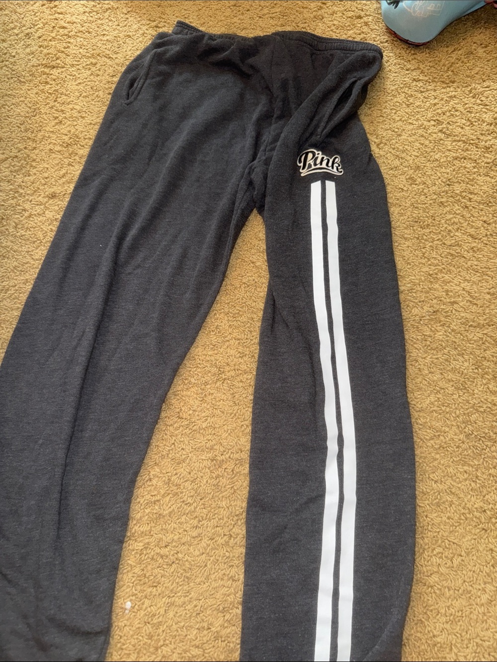 PINK Victoria's Secret Black womans Sweatpants with White Side Stripes